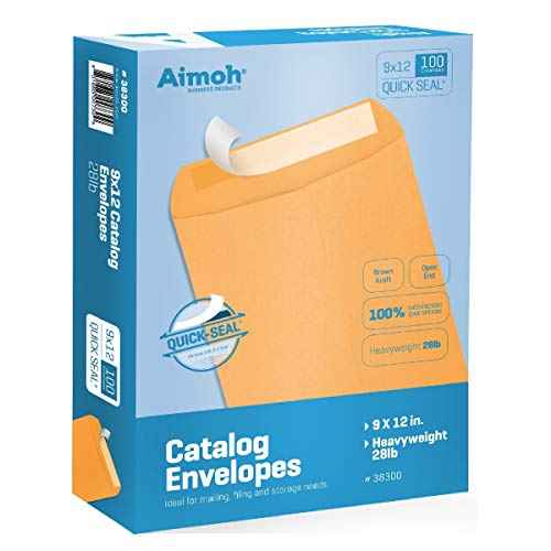 Aimoh 9 X 12 Self-Seal Brown Kraft Catalog Mailing Envelopes - 28lb - 100 Count, 9x12 Inch (38300)