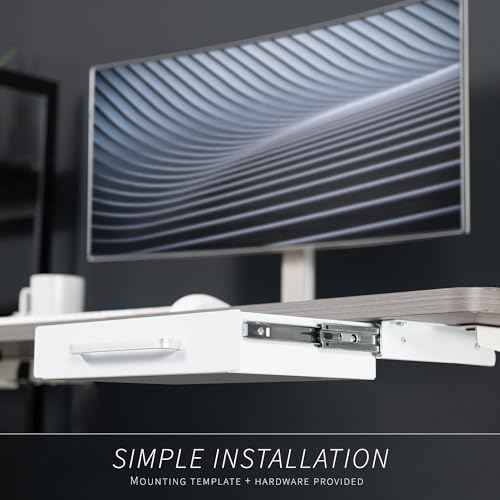 VIVO 13 inch Under Desk Slide Out Storage Organizer, Pull Handle Drawer, White, DESK-DR1H-W
