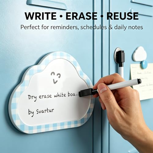 Svartur Blue Magnetic Locker Accessories Set with Mirror, Whiteboard & Pen Holder - Cute School Locker Decor for Girls