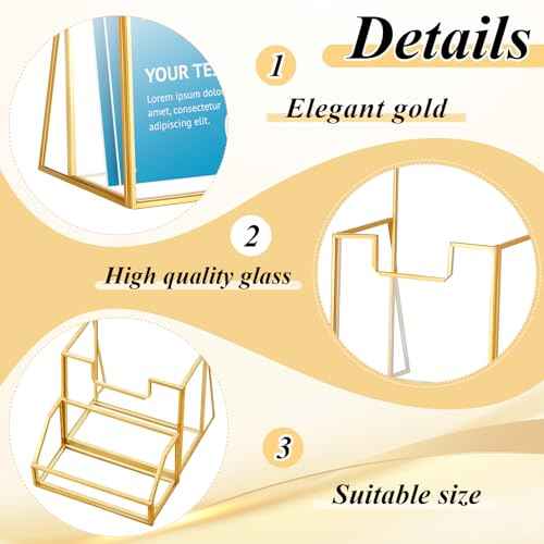 4 Pcs Glass Display Stand Set 2 Gold Glass Brochure Holder Stand 2 Gold Business Card Holder for Office Desktop Countertop Name Card Magazine Literature Journal (4 x 8 '')