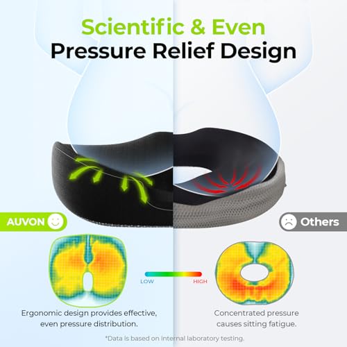 AUVON Black Donut Pillow for Hemorrhoids & Coccyx Pain Relief, Orthopedic Seat Cushion