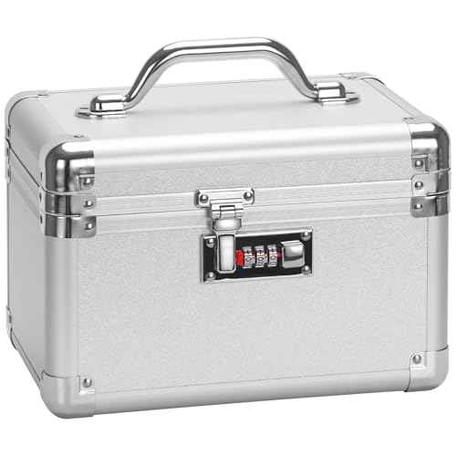 Large Lock Box - 10.2x6.7x6.9 Inch Lockable Security Storage Case with Combination Lock, Locking Medicine Box for Personal Items, Passports and Pills, Lockbox for Home Office, Silver