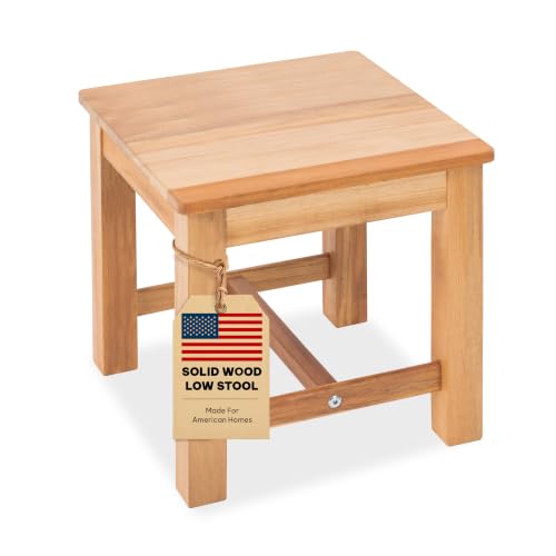 12" White Oak Wooden Step Stool - Victory Relax, Solid Acacia, Small Bathroom Stool