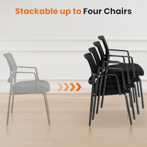 Black 2-Pack Mesh Back Stacking Office Chairs with Upholstered Seat & Ergonomic Lumber Support