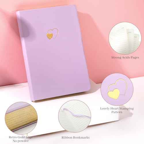 CAGIE Lined Journal Notebook for Women and Girls 256 Pages Cute Diary with Heart-Shaped Leather Journals for Writing A5 Soft Cover Notebooks for Work School, Purple