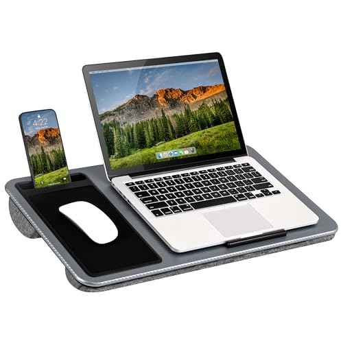 LAPGEAR Home Office Lap Desk - Left-Handed - with Mouse Pad, Device Ledge, and Phone Holder - Silver Carbon - Fits up to 15.6 Inch Laptops - Style No. 91405