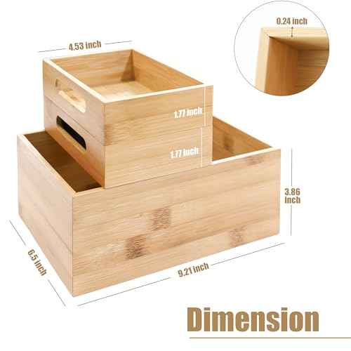 HOMESTEAD 3-Piece Stackable Bamboo Storage Box, Office Desk Organizer, Wooden Boxes for Makeup Drawer Organizer Bathroom, Office Supplies, Kitchen Utensils, Bamboo Storage Containers, Jewelry Tray