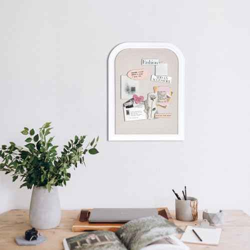 Bulletin Board with Linen, 17x13 inches Bulletin Board with White Wood Style Frame, Decorative Hanging Pin Board Vision Board Message Board for Office School Home Decor(2R&2S,L-4333,1p)