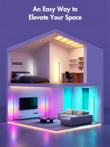 OIYN 1 Pack RGBICW LED Corner Floor Lamp with App & Remote Control, Music Sync, 1300lm, Modern Standing Light for Bedroom & Living Room