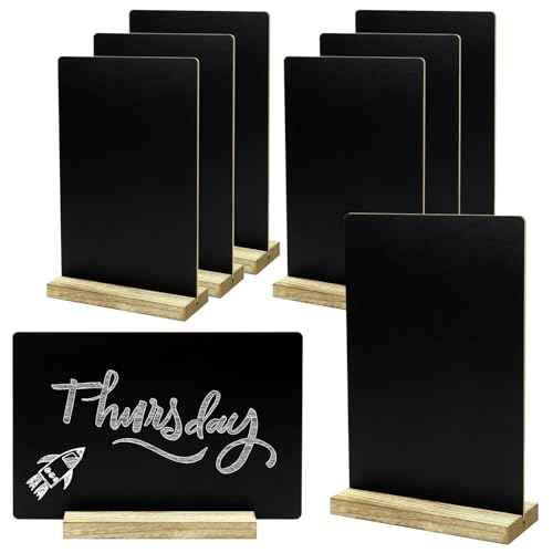8 Pack Chalkboard Sign with Wood Base, Tabletop Message Board Sign for Wedding, Restaurant and Party Decoration, 5.1x7.9 Inches