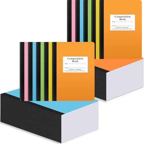 Janlaugh Composition Notebooks Bulk Wide Ruled Lined, 8.5 x 5.5 Inch, 30 Sheets/60 Pages, Back to School Supplies, First Day of School Notebooks for Teacher Student Office Supplies(50 Pack)
