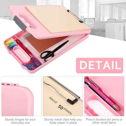 Fainne 6 Pcs Heavy Duty Clipboard with Storage and Handle Plastic Compartments Built-in Pen Holder Large Capacity Foldable Clipboard with Storage and Clip, 9.8x15.3(Pink)