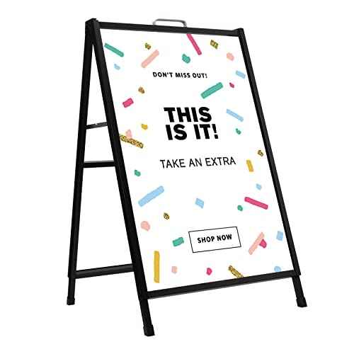 Heavy Duty Slide-in Folding A-Frame Sidewalk Sign 24x36 Inch Black Coated Steel Metal Double-Sided,Only Frame,No poster board
