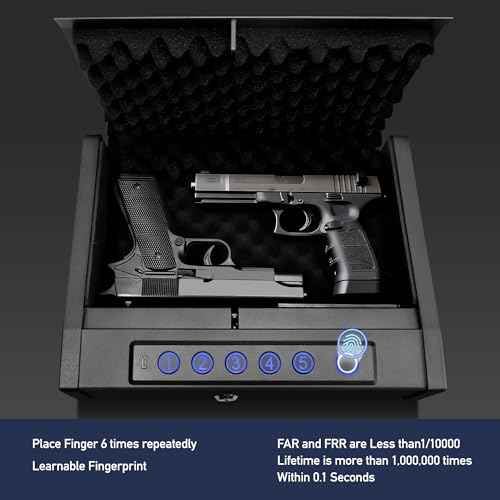 Biometric Gun Safe for Handgun, Desk Pistol Safe Hidden Hand Gun Lock Box Storage for Nightstand Finger Print Quick Access Bedside