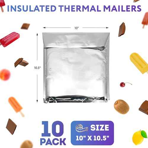 Needle-Punched Cotton Insulated Mailers, 10 x 10.5 Inches. 10 Pack Aluminium Insulated Thermal Mailers. Thermal Bags for Cold and Hot Food. Self-Adhesive Shipping Bags for Food, Cosmetics