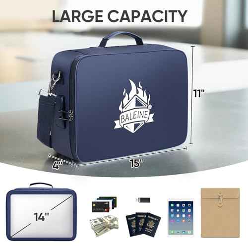 BALEINE Fireproof Document Box with Lock, Portable Fireproof Document Bag Waterproof Fire Proof File Boxes for Documents, File Organizer Box for Important Paperwork (Blue, 15''x11''x4'')