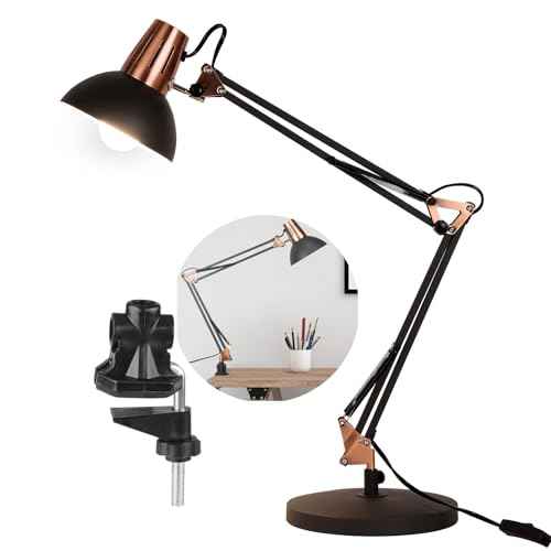 FIRVRE Black Retro Metal Swivel Arm Desk Lamp Adjustable Architect Morden Table Lamp High Task Lamp with Switch for Bedroom Study Room Home Office