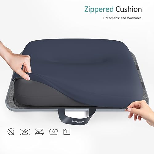 ISTUDYNITURE Portable Lap Desk with Cushion, Fits up to 15.6 inch Laptop, Laptop Stand with Device Ledge and Phone Holder, for Home Office (Grey, Small)