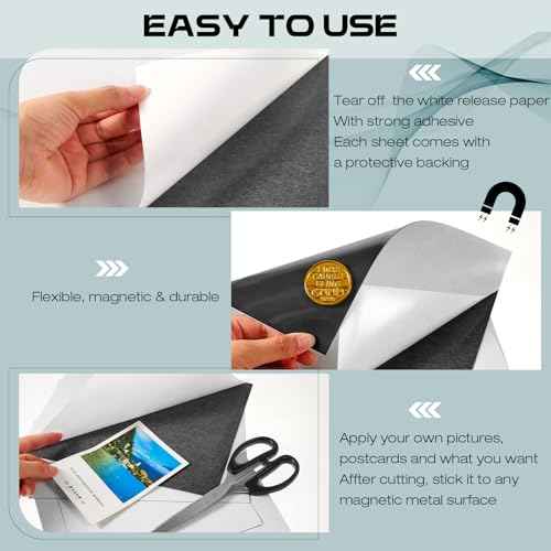 Xuhal 100 Pcs Magnetic Adhesive Sheets Black Magnetic Sheets with Adhesive Backing Flexible Self Paper Easy to Cut for Craft Board Photo Fridge (4 x 6 Inch)
