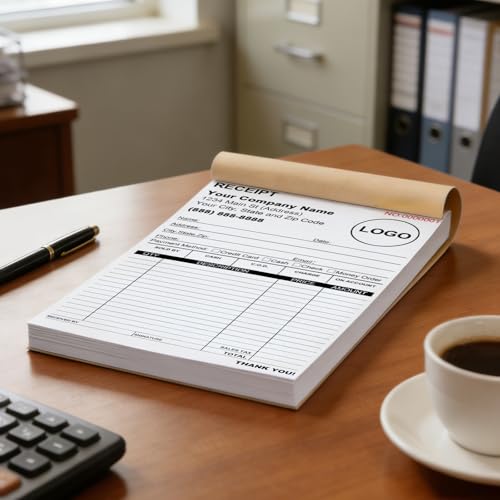Custom Receipt Book with Carbon Copies, 5.5 x 8.5 in - 100 Sets (2 Books x 50) VJY