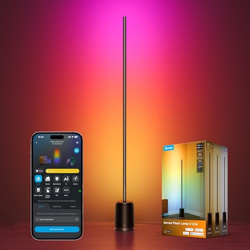 Black Govee Smart RGBIC Floor Lamp 3 Lite Corner Lamp for Living Room