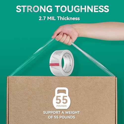 FugaCity Clear Packing Tape Refills (6 Rolls),Heavy Duty Packaging Tape for Moving Sealing, Moving Supplies,2.7 Mil Thick, 1.88 in Wide,65 Yards PER Roll,Total 390 Yards