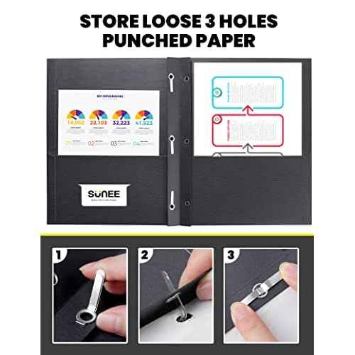 SUNEE 2 Pocket Folders with Prongs (100 Pack, Black), Paper Folders with 2 Pockets and 3 Prongs Fit Letter Size Paper, Folders with Prongs for School Office Home Business