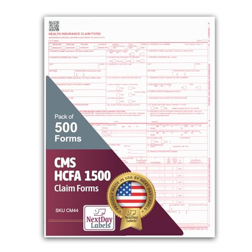 NextDayLabels CMS 1500 / HCFA 1500 Insurance Claim Forms – 500 Sheets