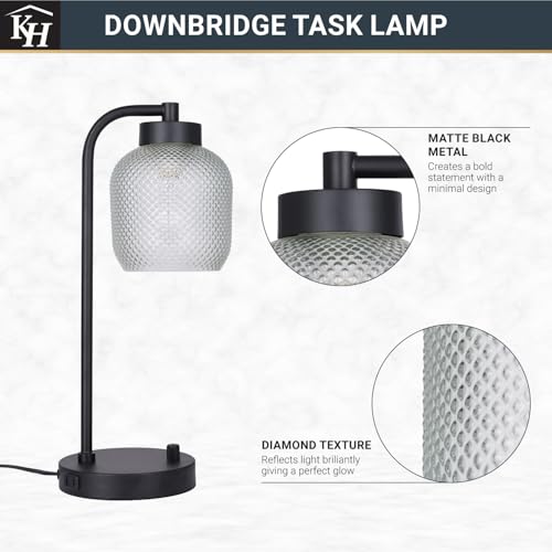 Kenroy Home Prismatic Glass Downbridge Black Desk and Task Lamp with Adjustable Arm and Energy-Efficient Lighting for Home Offices, Workspaces, and Study Areas
