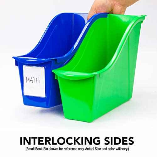 Storex Large Book Bin, Interlocking Plastic Organizer for Home, Office and Classroom, Teal, 6-Pack (71120U06C)
