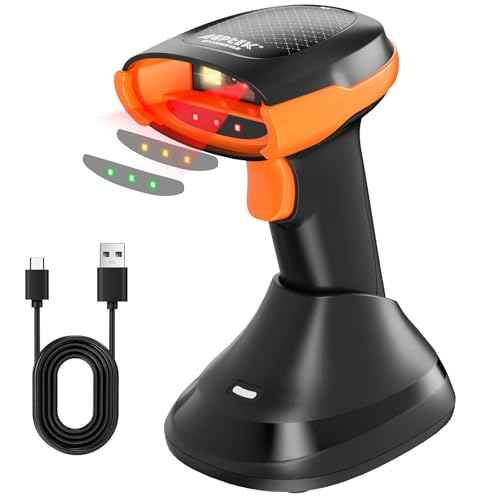 AGPTEK Bluetooth & 2.4GHz Wireless Barcode Scanner with Patented Color Light Technology for Color Barcodes, 2D/1D QR Code Reader, Customizable Settings & Wireless Charging Cradle