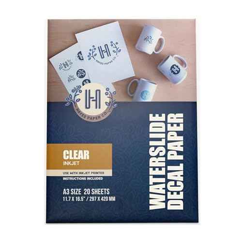 Hayes Paper, Waterslide Decal Paper for INKJET CLEAR 20 Sheets Premium Water-Slide Transfer Paper, A3 Size, 11.75 x 16.5 Inch