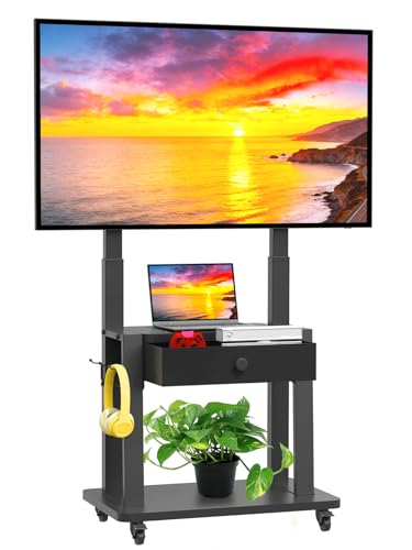 Maiproo Black Rolling TV Stand with Drawer, Mobile TV Cart 32-75" up to 330 lb, with 600x400 VESA, Adjustable Height