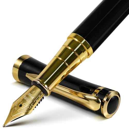 Fountain Pen with Fine Nib | Luxury Black Finish, Smooth Ink Flow, Complete Set with Ink Cartridges, Converter & Sleeve | Ideal for Professionals, Office, Journaling, and Gifts