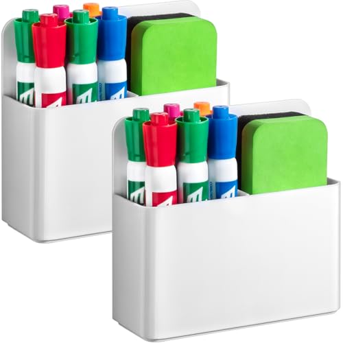 Banafich White Magnetic Pen Holder Cup for Whiteboards - Classroom Supplies, 2 Pack