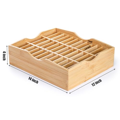 Lawei 36-Grid Bamboo Cell Phones Storage Box, Desktop Mobile Phone Holder Organizer Storage Box for Teachers Classroom School Office, Finishing Grid Multi Cell Phone Rack Display, No Assembly Required