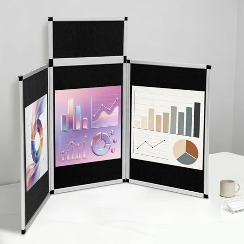 Black 3+1 Panel Trifold Tabletop Display Board with Storage Bag - Portable Presentation