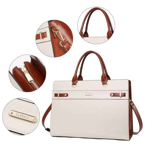 BROMEN Women Leather Briefcase 15.6 inch Vintage Laptop Shoulder Bag Business Tote Work Handbag
