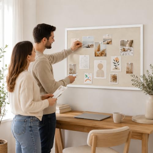 36x24 Natural Wood Frame White Bulletin Board with Cork Surface - Yunihome