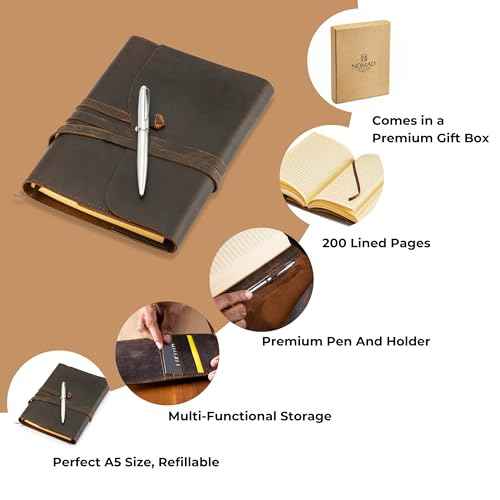 Premium Leather Journal for Men Women - Refillable Leather Notebook Cover with Pen - Leather Bound Notebook Lined Paper A5, Travel Journal - Ideal for Writing, Journals, and Notebooks