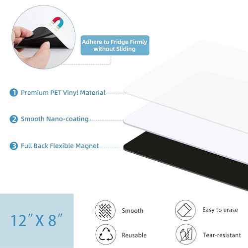 4PCS Small Magnetic Dry Erase Board Sheet for Refrigerator, Fridge Whiteboard for Kitchen, 12"x8" White Board Organizer and Planner with Stain Resistant Technology, Include 2 Eraser, 8 Markers