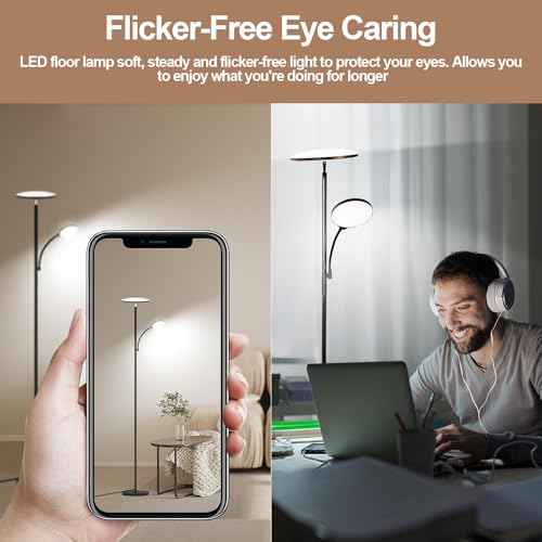 Floor Lamps for Living Room, 44W/4500LM Super Bright 2 in 1 LED Floor Lamp with Remote, Stepless Dimmable, 69" Tall Standing Floor Lamp with Bendable Reading Light for Bedroom Office