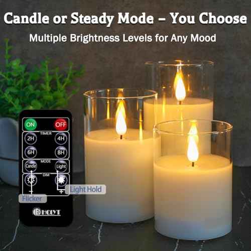 Rechargeable Flameless Glass Pillar Candles?Gifts for Women?Set of 3, Realistic Flickering LED Light,Remote & Timer, USB-Rechargeable, Ideal for Living Room, Bedroom & Holiday D?cor