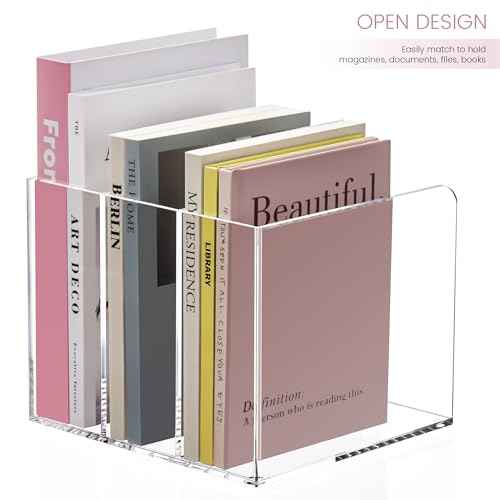 Acrylic Magazine Holder,Clear Desk Organizer with 3 Vertical Compartments,Magazine File Holder Sorter Rack Workspace Organizers for Home Office & Classroom(B5)
