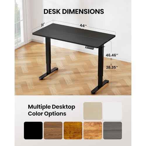 ErGear Electric Standing Desk, 44 x 24 Inches Height Adjustable Stand up Desk, Sit Stand Home Office Desk, with Two-Piece Desktop (Black)