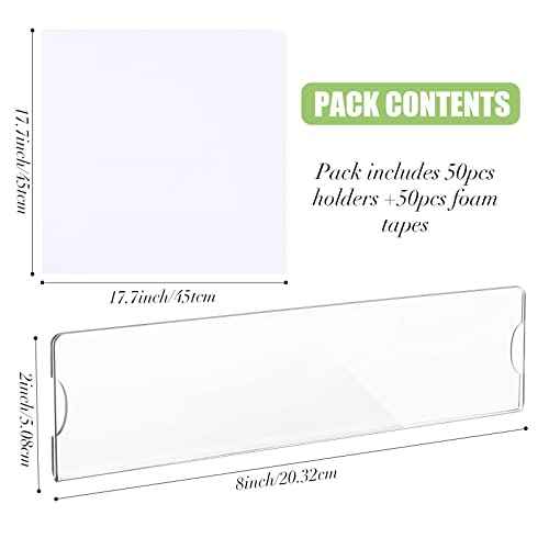 50 Sets 2 x 8 Inch Acrylic Wall Name Plate Holder Clear Plastic Sign Holder Frame with Adhesive Tape Horizontal Name Plates for Door Office Nameplate Display Trays Office Home Classroom Favors