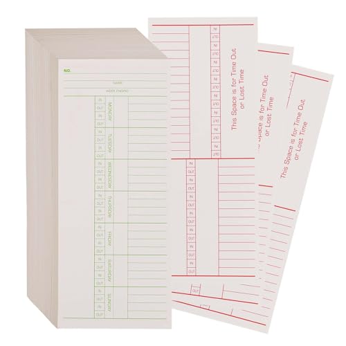 500PCS Time Cards for Employees Weekly, 2 Sided Time Sheets, 3-3/8" x 8-1/4", Green/Red