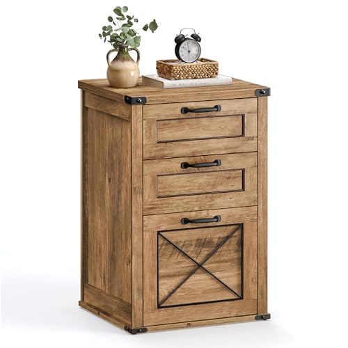 VASAGLE File Cabinet, Filing Cabinet with 3 Drawers, Printer Stand, Fit A4, Letter Size, Hanging File Folders, Modern Farmhouse Style, for Home Office, Honey Brown UOFC054T41
