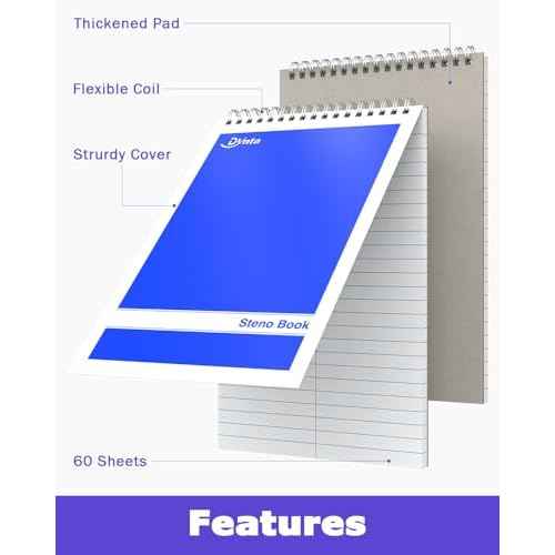 Dynta Steno Pads Spiral 6x9 12 Pack Gregg Rule Notebooks 6 Assorted Covers 60 Sheets White Paper, Writing Note Pads for Note-taking in School Office Home College University Work Travel