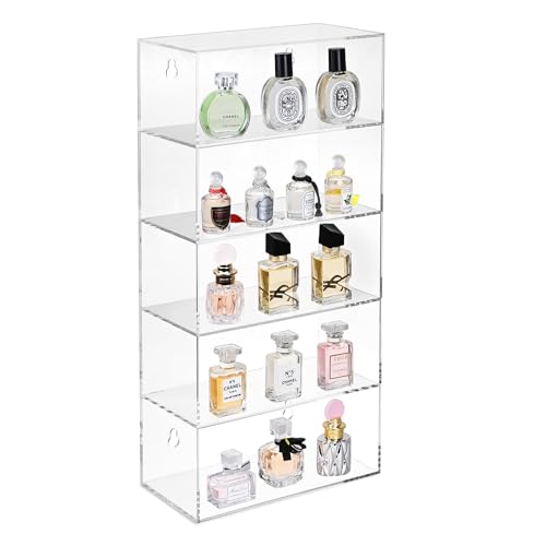 MOOCA Acrylic 5 Levels Wall Mounted Acrylic Display Case, Shot Glass Display Case Cabinet, Wall Mounted Sunglass Organizer, Sunglasses Shelf